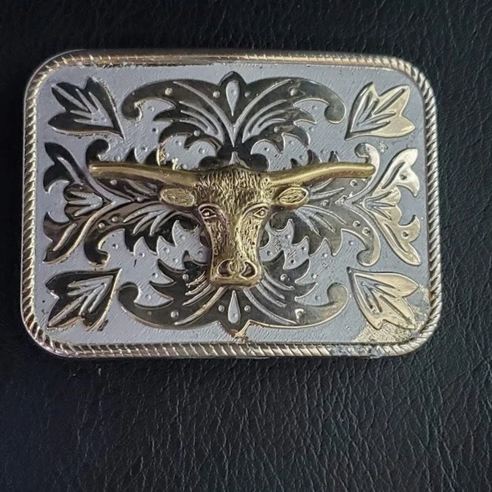 Vintage Style Longhorn Bull Belt Buckle Silver Gold Tone Western Cowboy Flawed